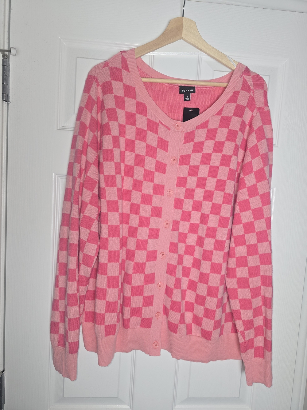 Torrid Pink Checkerboard Cardigan Sweater Size 2